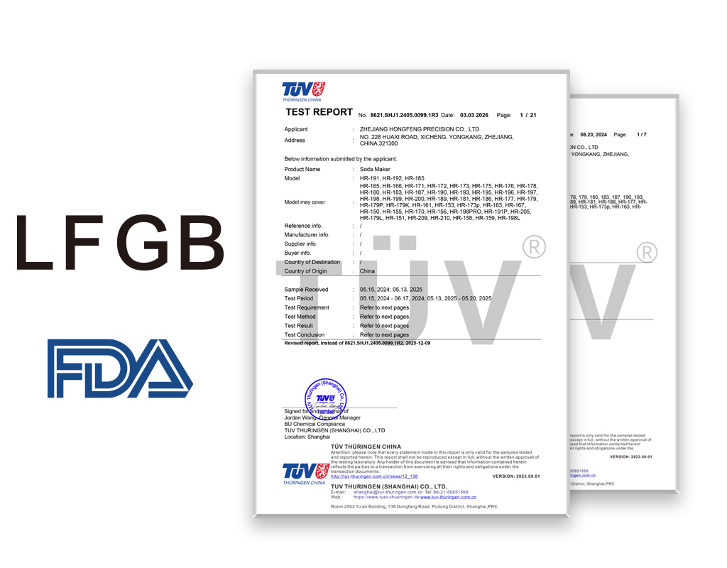 Normy bezpieczeństwa żywności LFGB i FDA dotyczące domowych urządzeń do przygotowywania napojów gazowanych